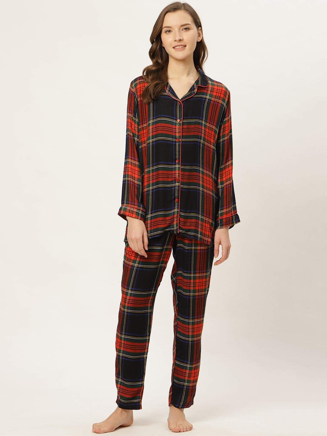 

Sweet Dreams Women Black & Red Checked Night Suit