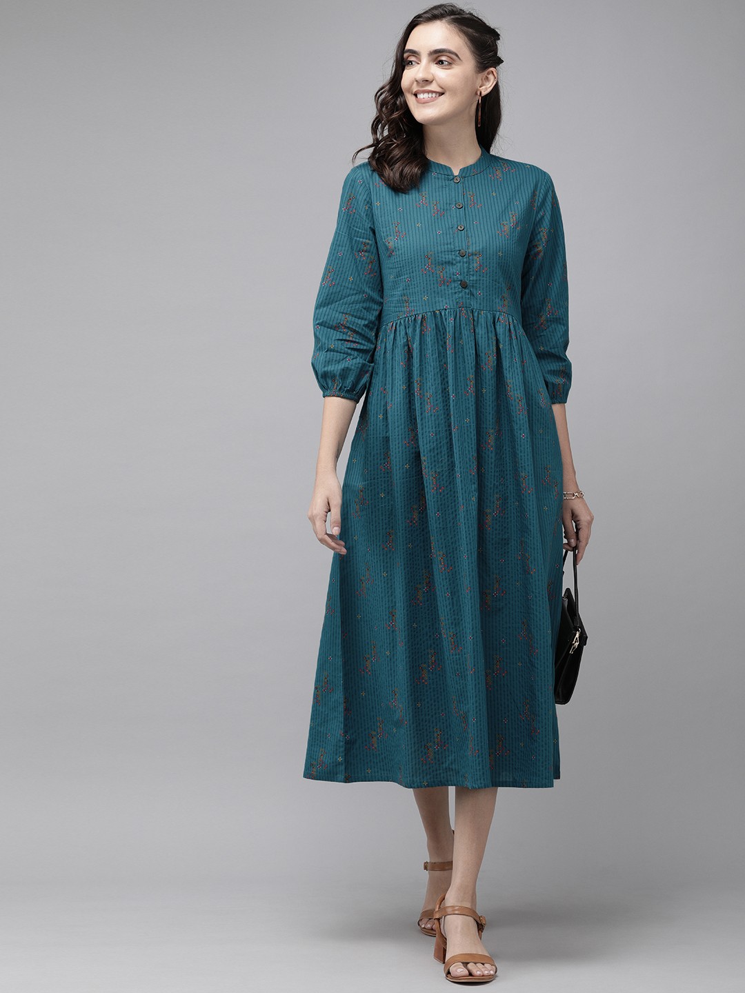 

Anouk Women Blue Striped A-Line Dress