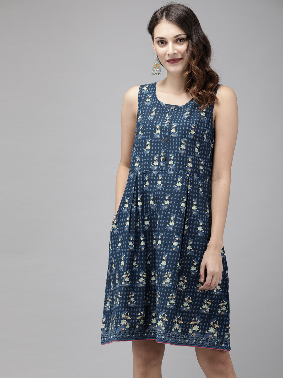 

Anouk Women Navy Blue Printed A-Line Dress