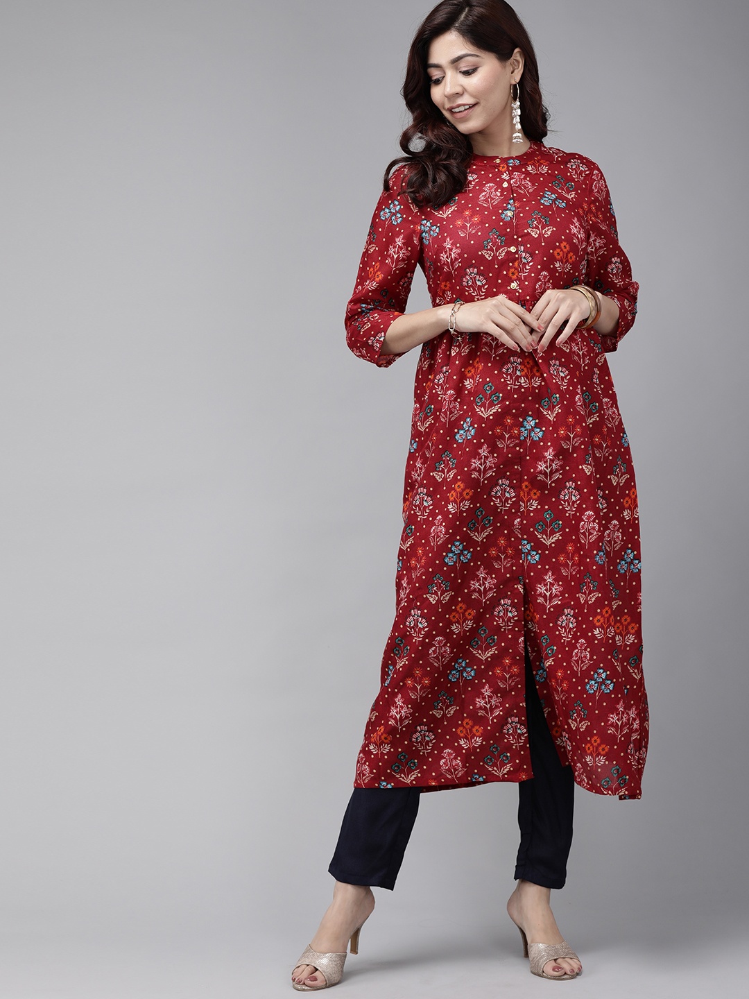 

Anouk Women Maroon & Navy Blue Printed Kurta with Trousers