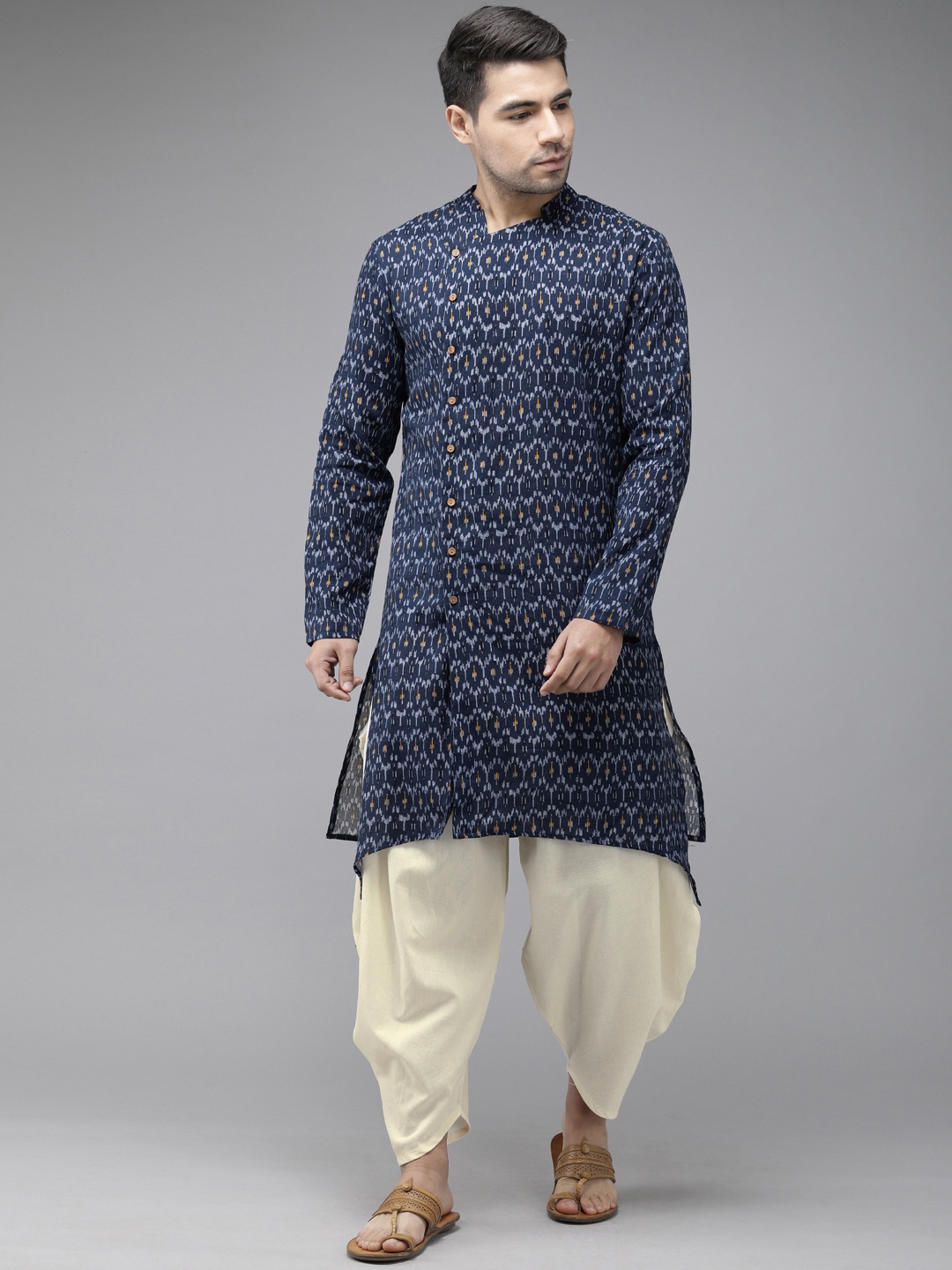 

Anouk Men Navy Blue & Off-White Printed Kurta with Patiala