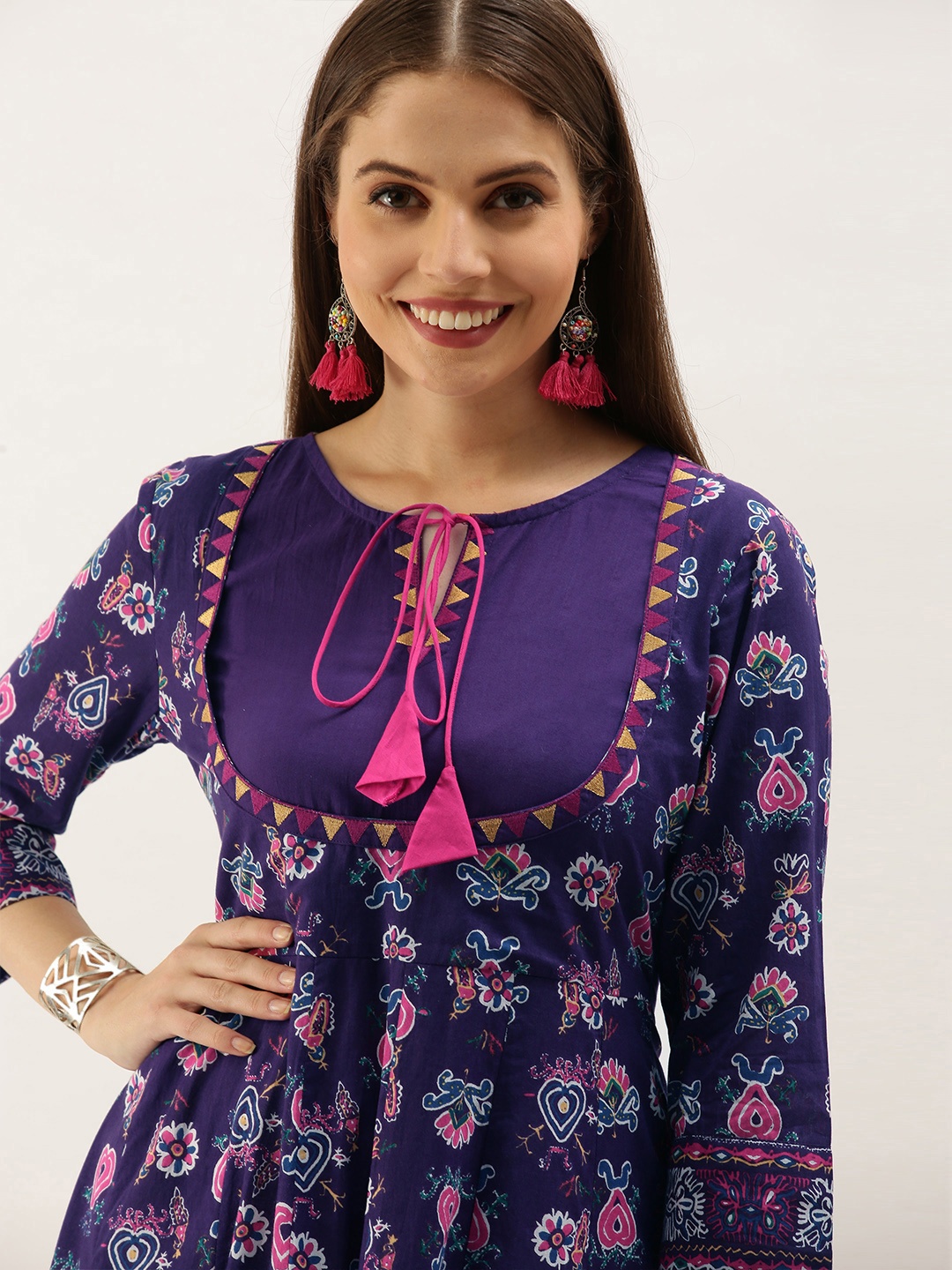 

Anouk Women Purple Floral Printed Pure Cotton Kurta with Trousers