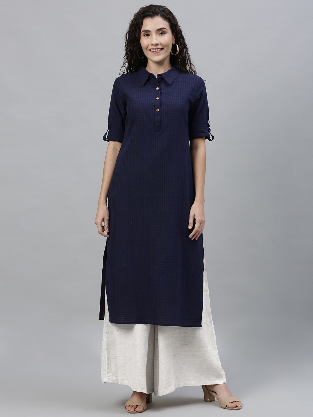 

Anouk Women Navy Blue Printed Kurta with Palazzos
