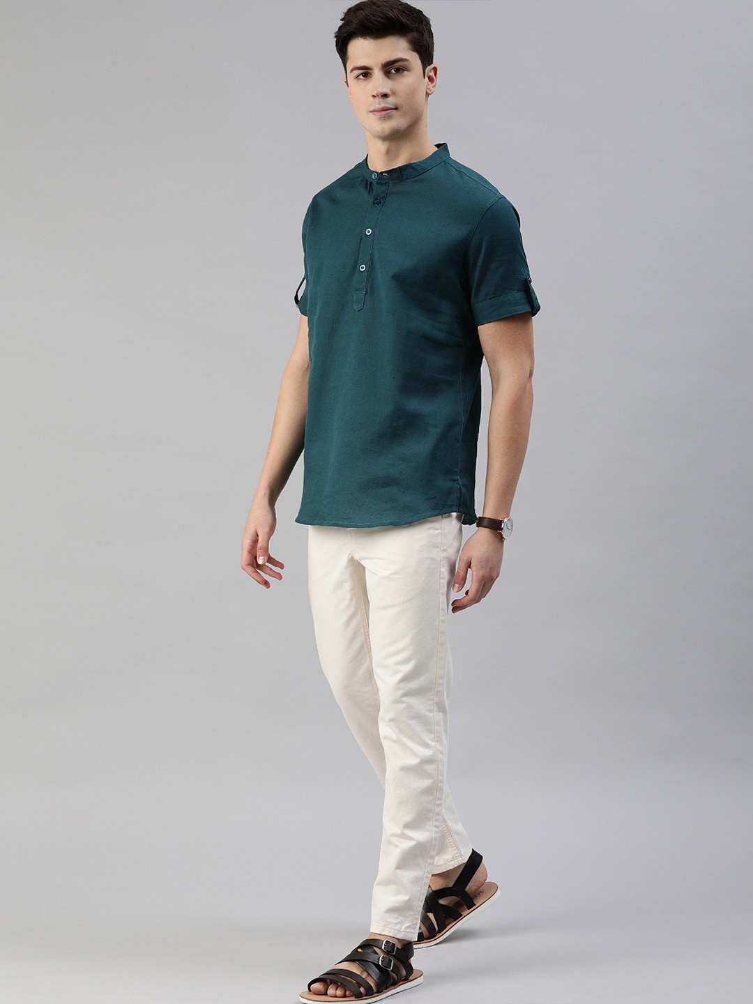

Anouk Men Teal Blue Solid Straight Kurta