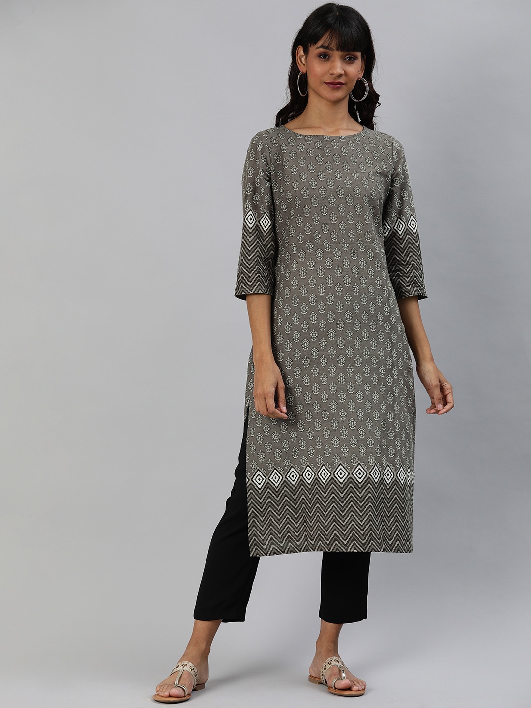 

Anouk Women Grey Printed Straight Kurta