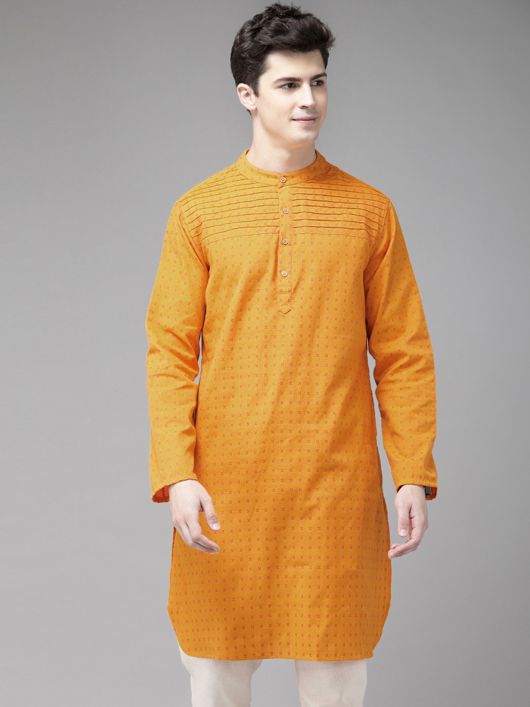 

Anouk Men Mustard Yellow Woven Design Straight Kurta