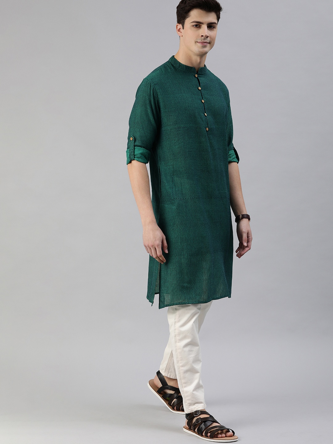 

Anouk Men Green Woven Design Straight Kurta