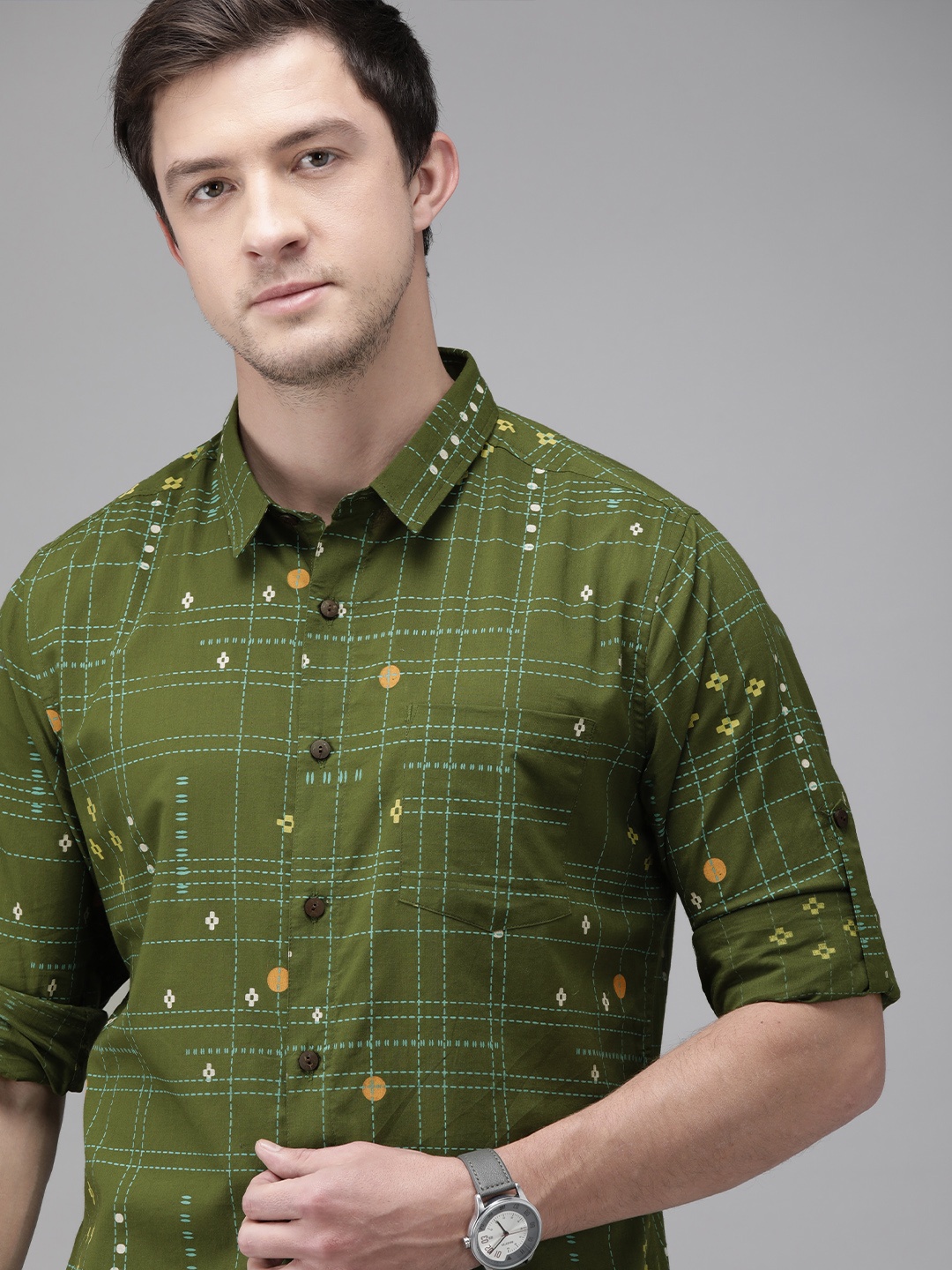 

Anouk Men Green Antiviral Finish Regular Fit Checked Casual Shirt