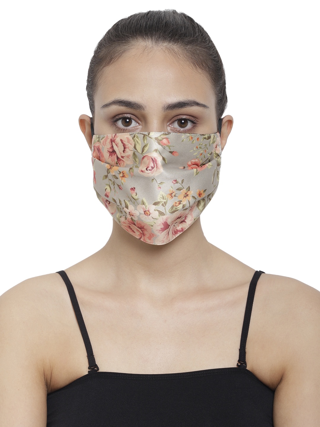 

The House of Tara Unisex Grey & Peach-Coloured 3 Ply Printed Reusable Cloth Mask