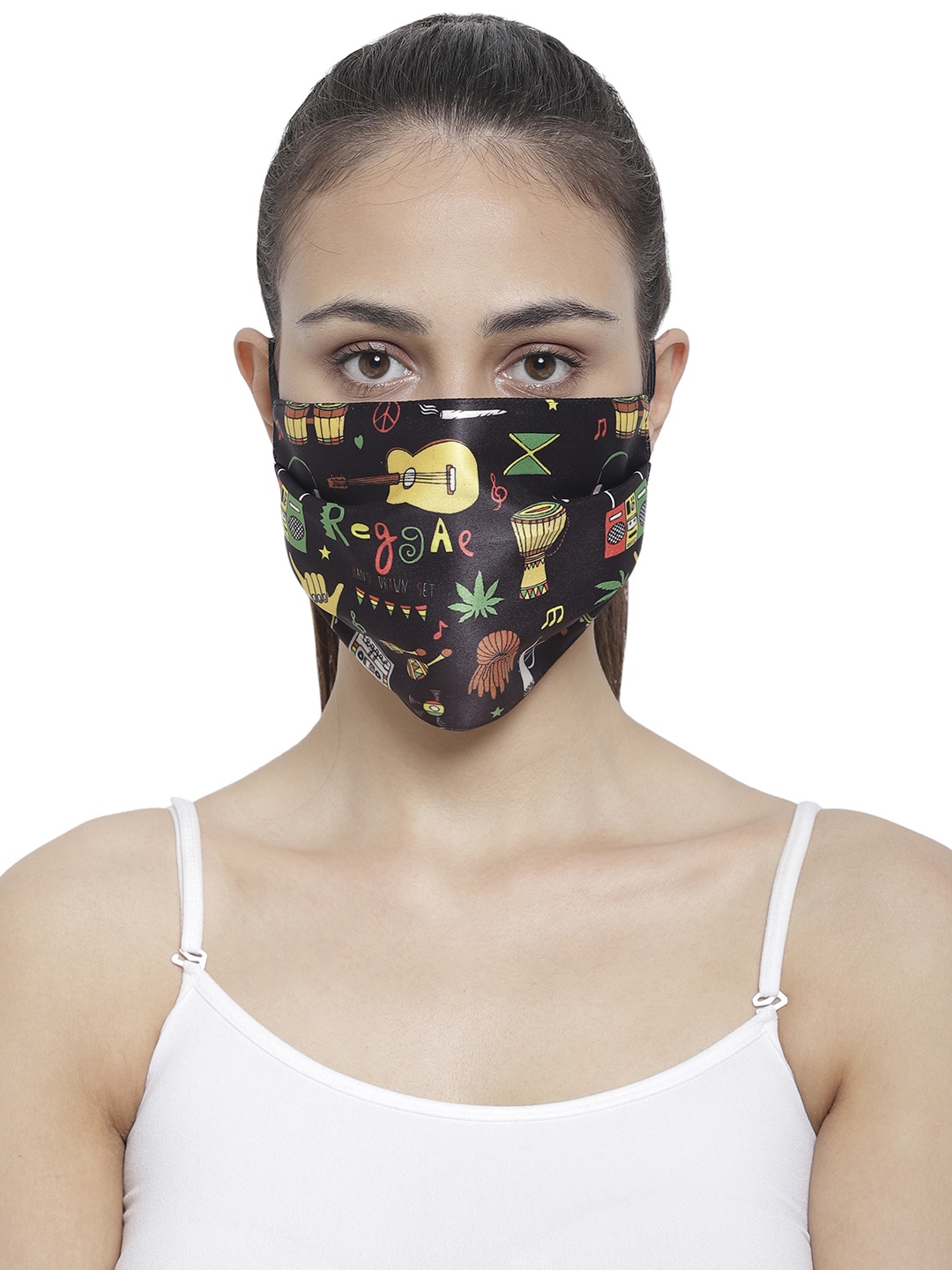 

The House of Tara Unisex Black Printed Wrinkle Free Reusable 3-Ply Cloth Mask