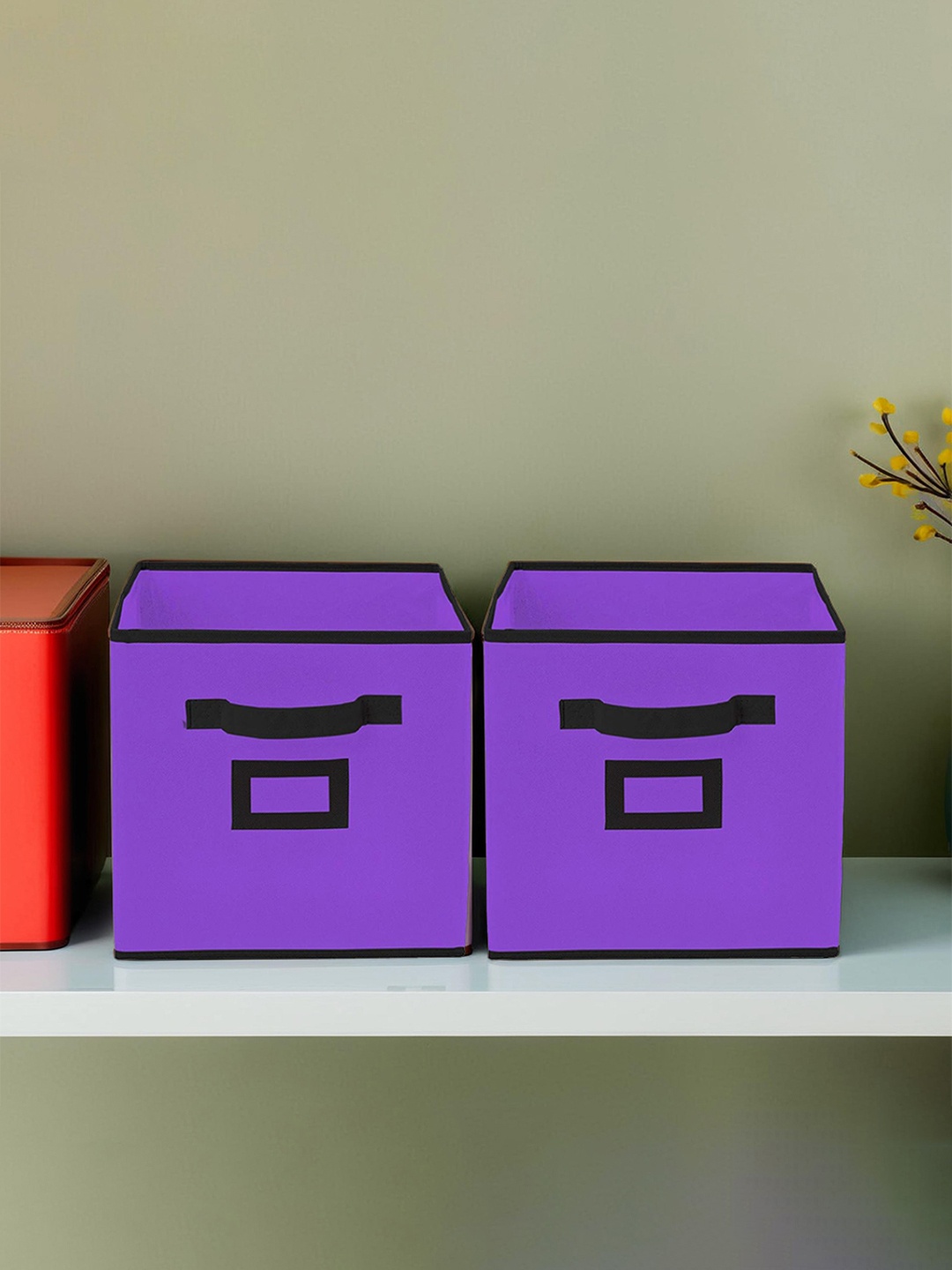 

Kuber Industries Set Of 2 Purple Solid Large Foldable Storage Boxes With Handle Replacement Drawer