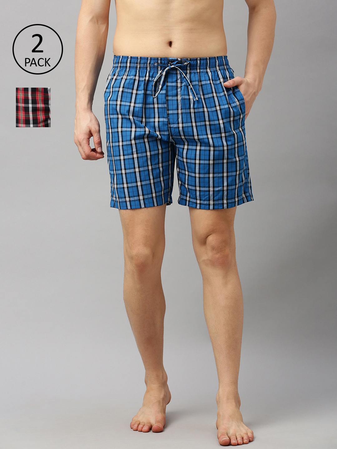 

Pepe Jeans Men Pack of 2 Checked Athleisure Pure Cotton Boxers 8904311318354, Blue