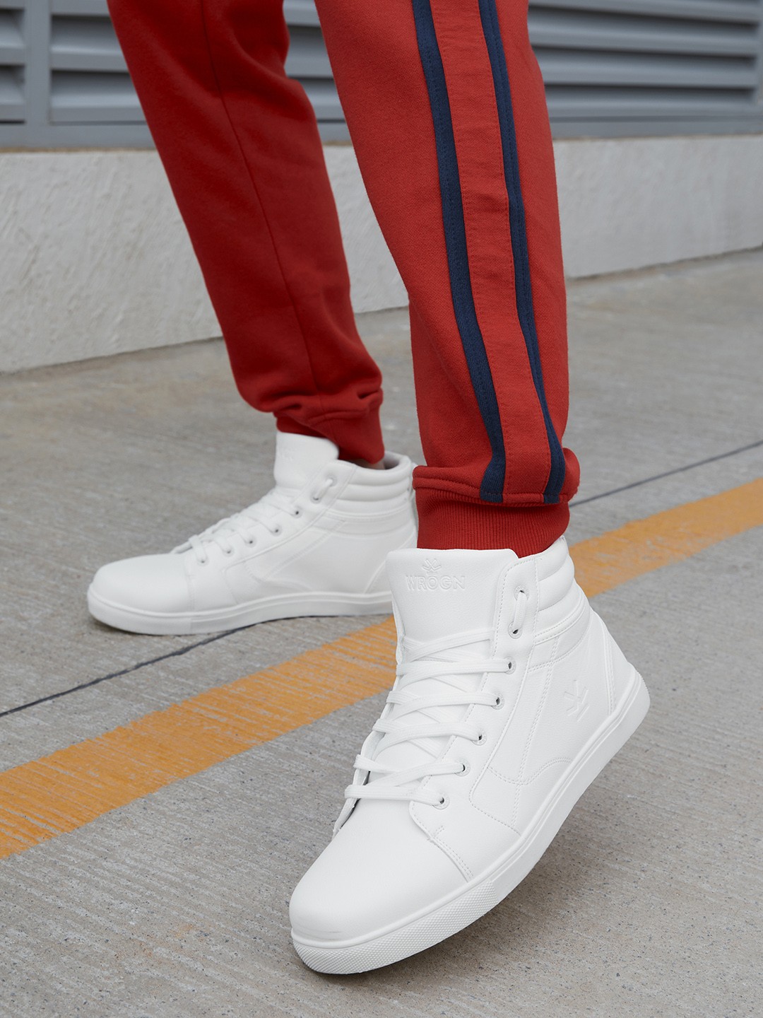 

WROGN Men White Solid Mid-Top Sneakers