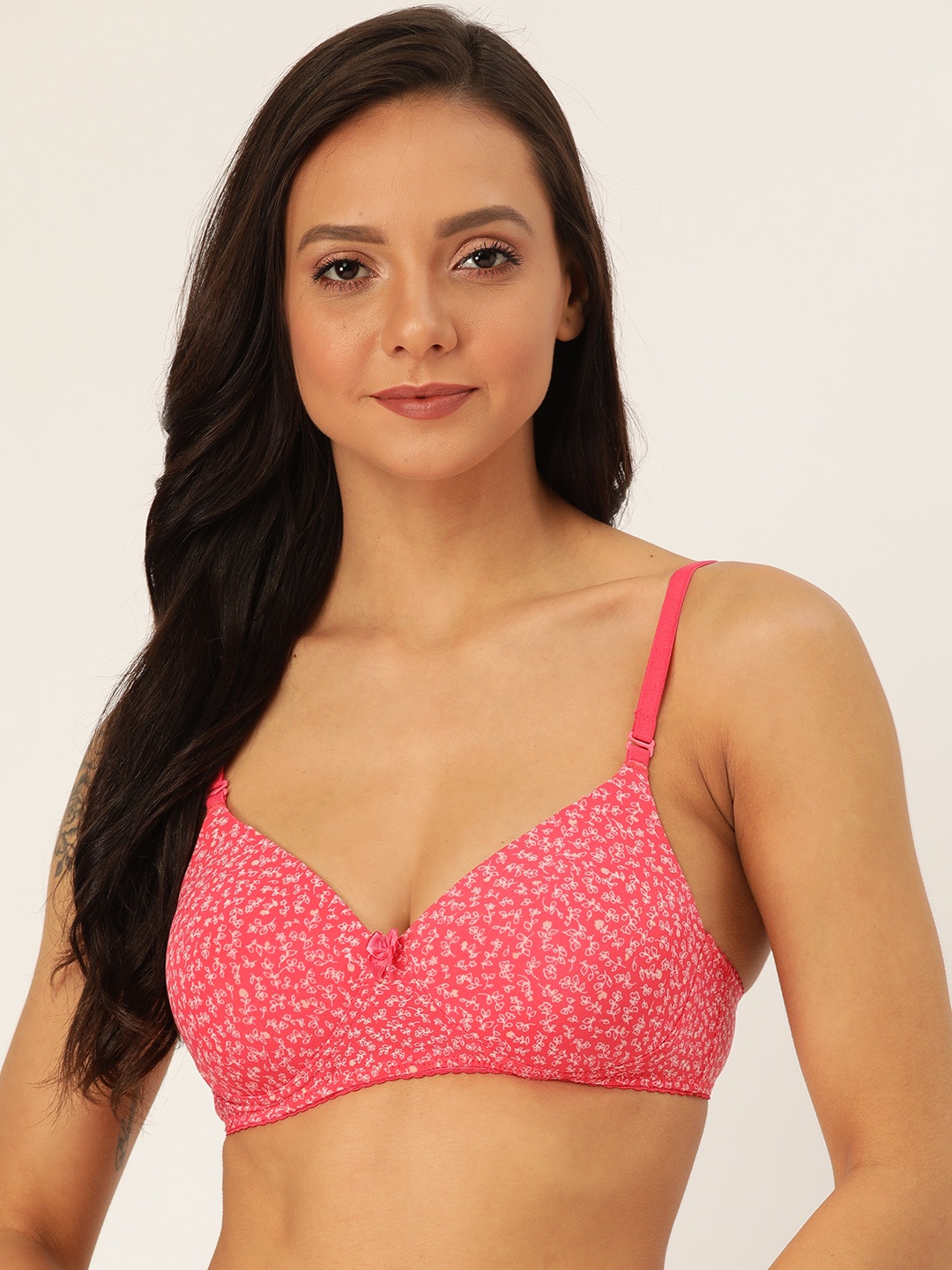 

Lady Lyka Pink & White Floral Printed Non-Wired Lightly Padded T-shirt Bra
