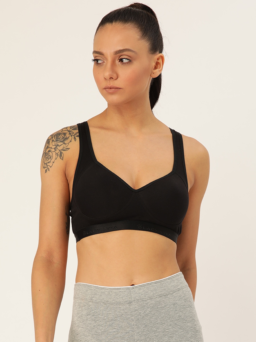 

Lady Lyka Black Solid Non-Wired Lightly Padded Racerback Sports Bra PROVOGUE