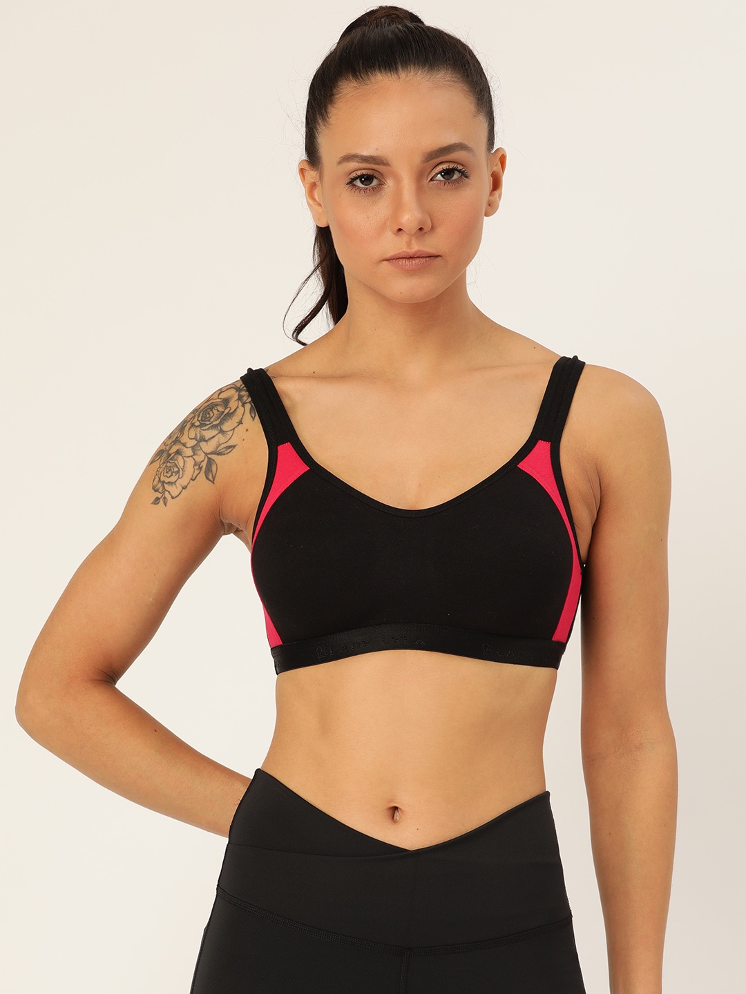 

Lady Lyka Black Solid Non-Wired Non Padded Sports Bra LILAC