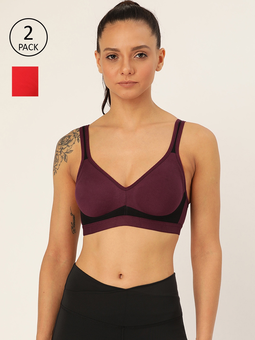 

Lady Lyka Pack Of 2 Solid Non-Wired Non Padded Sports Bras YOUNGSTER-02, Burgundy