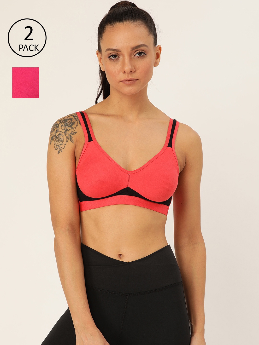 

Lady Lyka Pack Of 2 Solid Non-Wired Non Padded Sports Bras YOUNGSTER-02-FCA-PLM, Coral