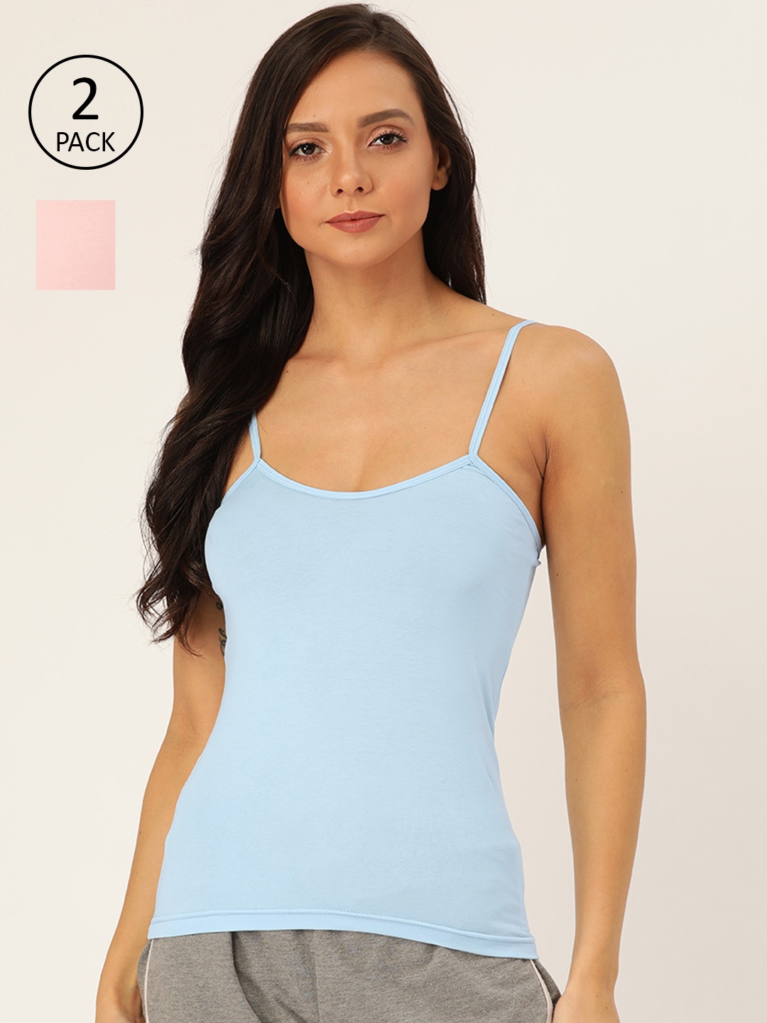 

Lady Lyka Women Pack of 2 Solid Camisoles, Blue
