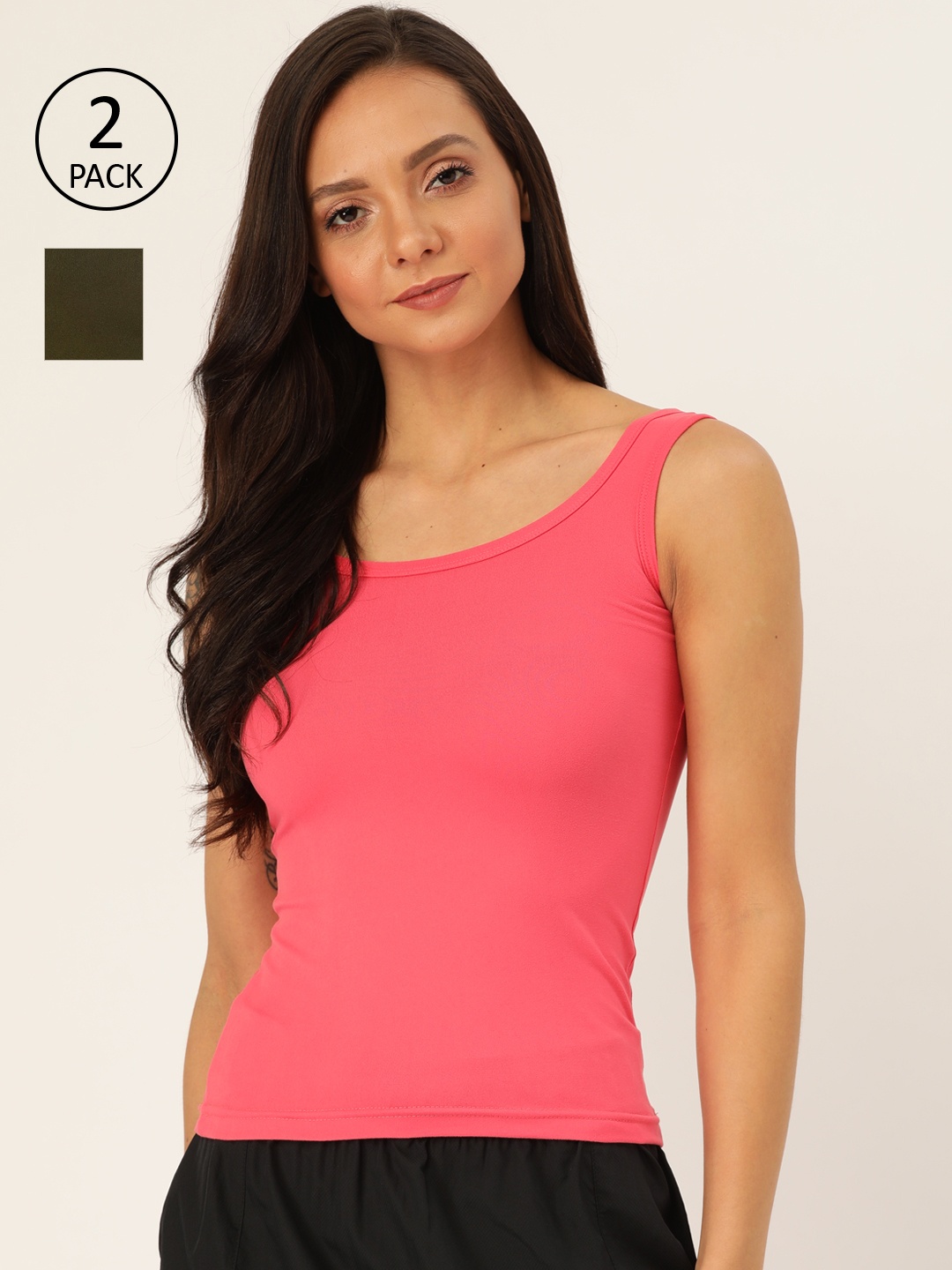 

Lady Lyka Women Pack of 2 Solid Lounge Tops, Pink