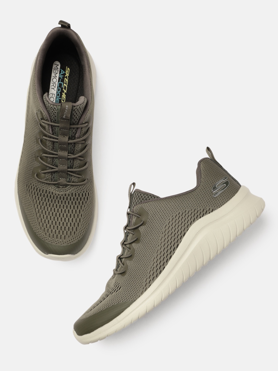 

Skechers Men Olive Green Perforated Slip-On Sneakers