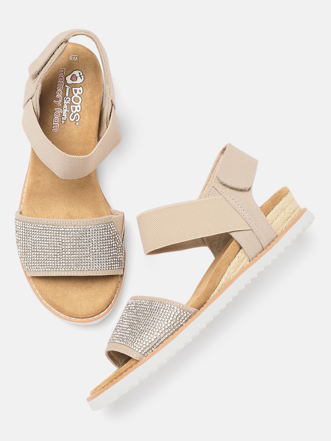 

Skechers Women Beige DESERT KISS - TWINKLE TWINKLE Embellished Open Toe Flats