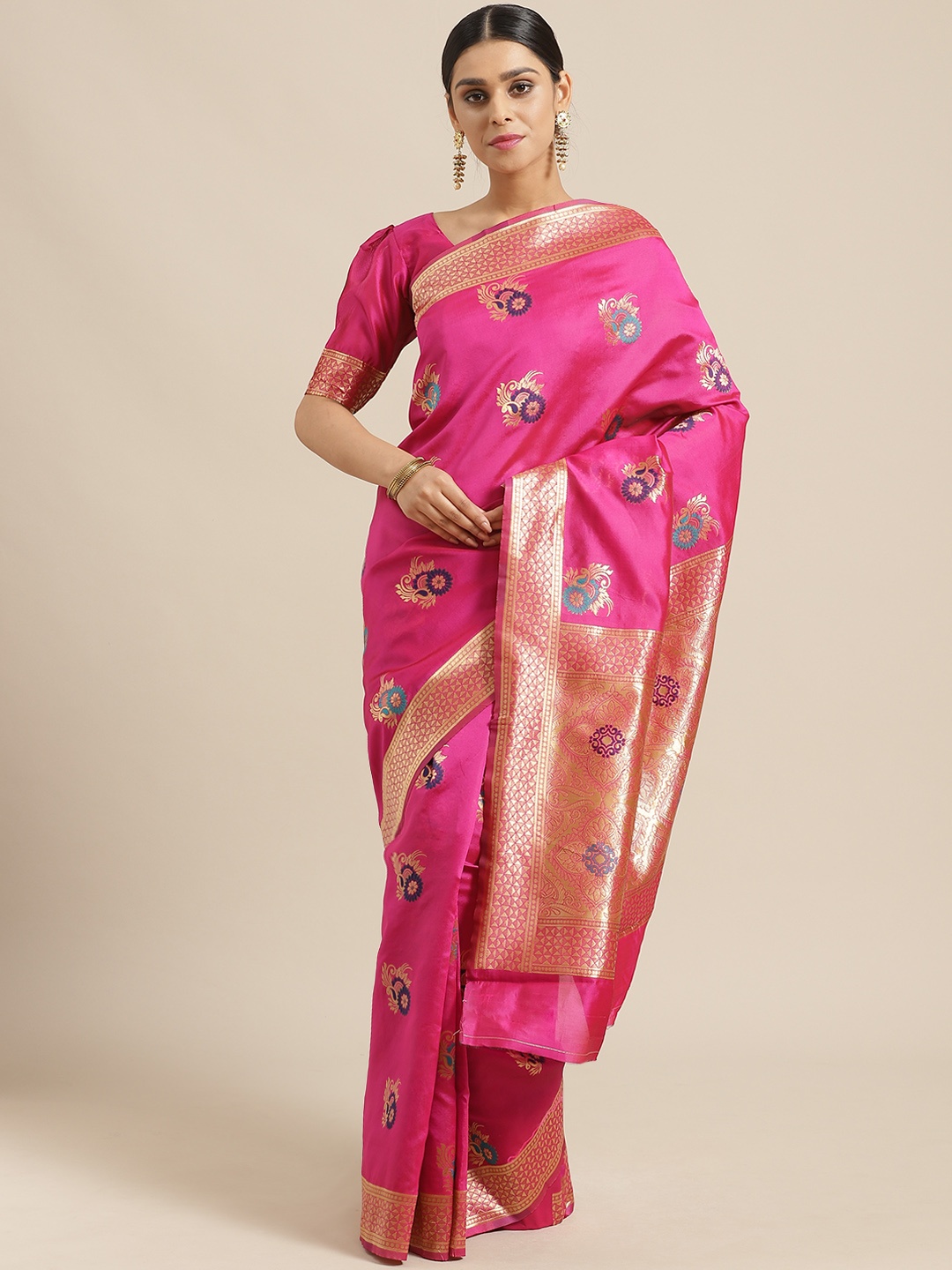 

Saree mall Magenta & Golden Woven Design Banarasi Saree