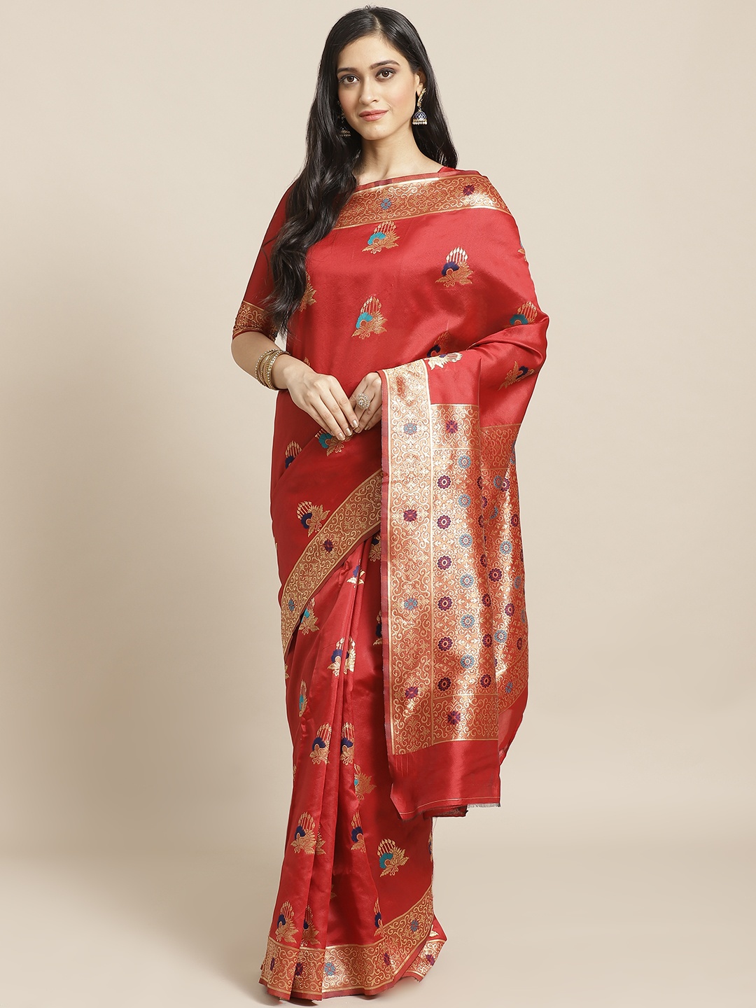 

Saree mall Red & Golden Woven Design Banarasi Saree