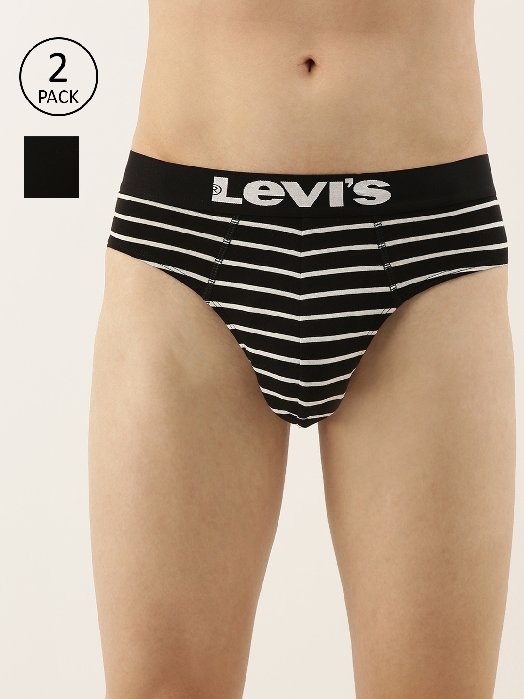 

Levis Men Pack of 2 Black & White Striped Basic Briefs #057-BRIEF