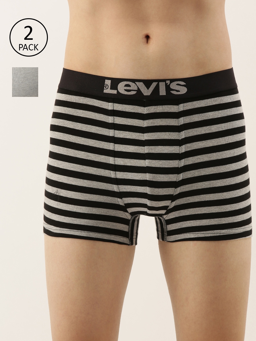 

Levis Men Pack of 2 Grey Melange & Black Striped Trunks #058-TRUNK