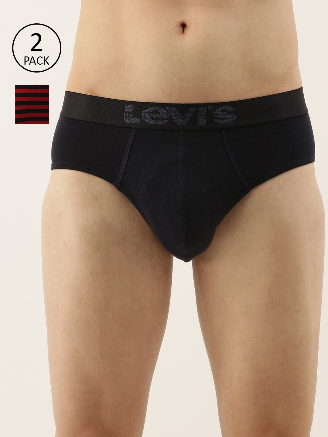 

Levis Men Pack of 2 Navy Blue Solid Basic Briefs #057-BRIEF