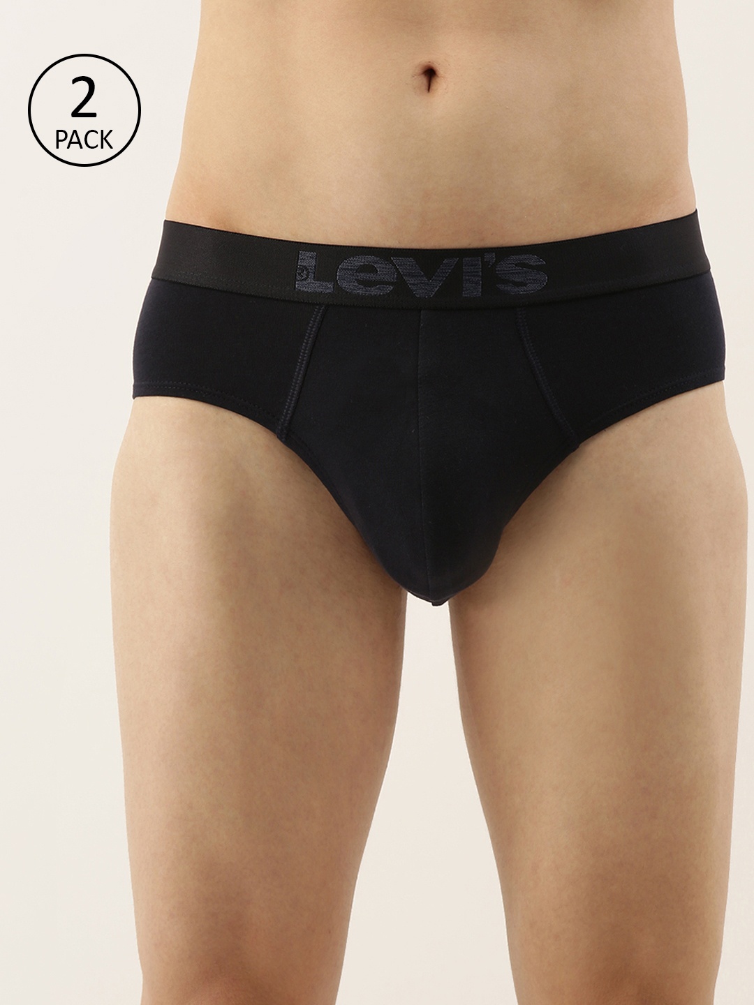 

Levis Men Pack of 2 Navy Blue Solid Basic Briefs #017-BRIEF