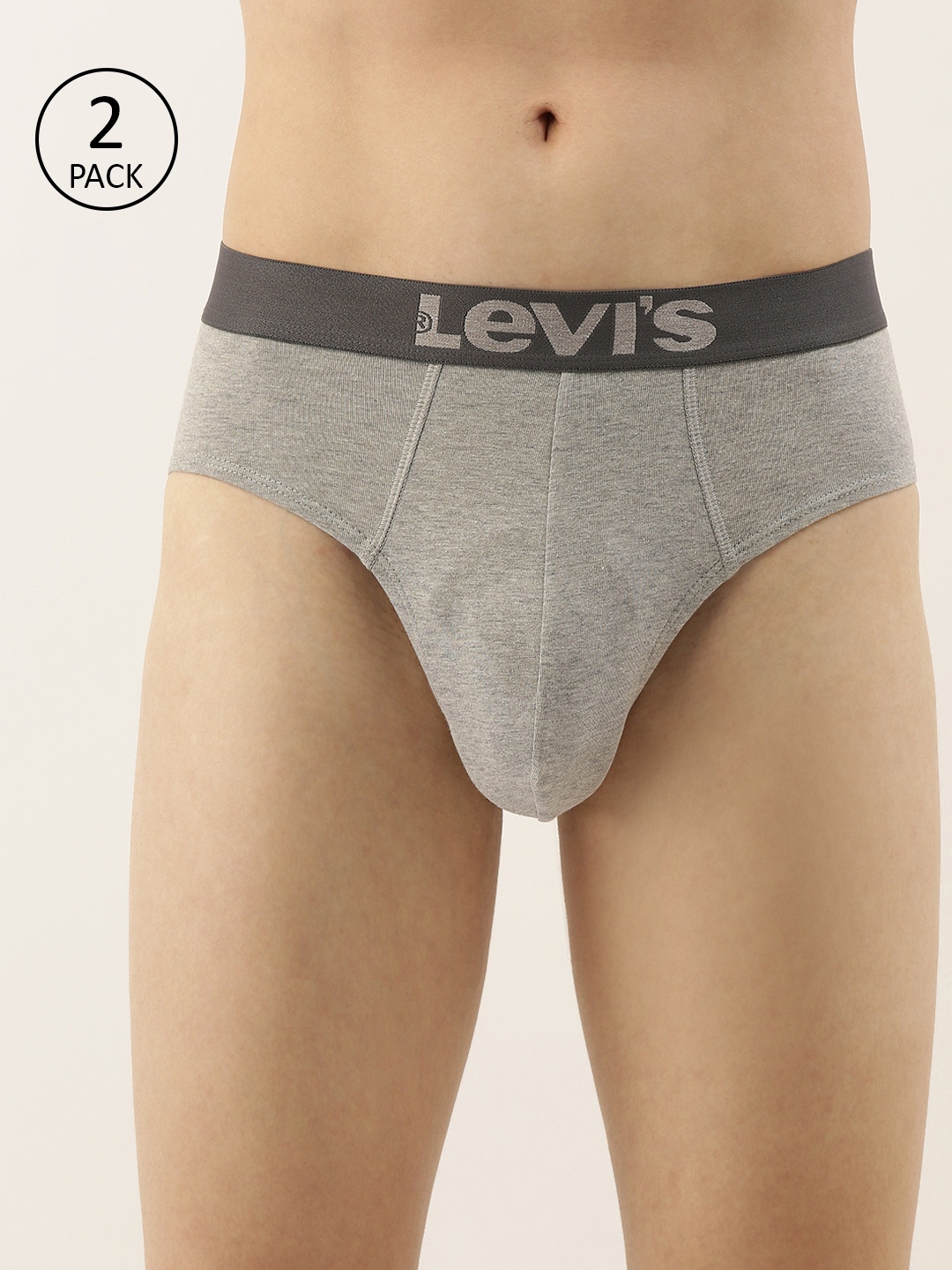 

Levis Men Pack of 2 Grey Melange Solid Basic Briefs #017-BRIEF