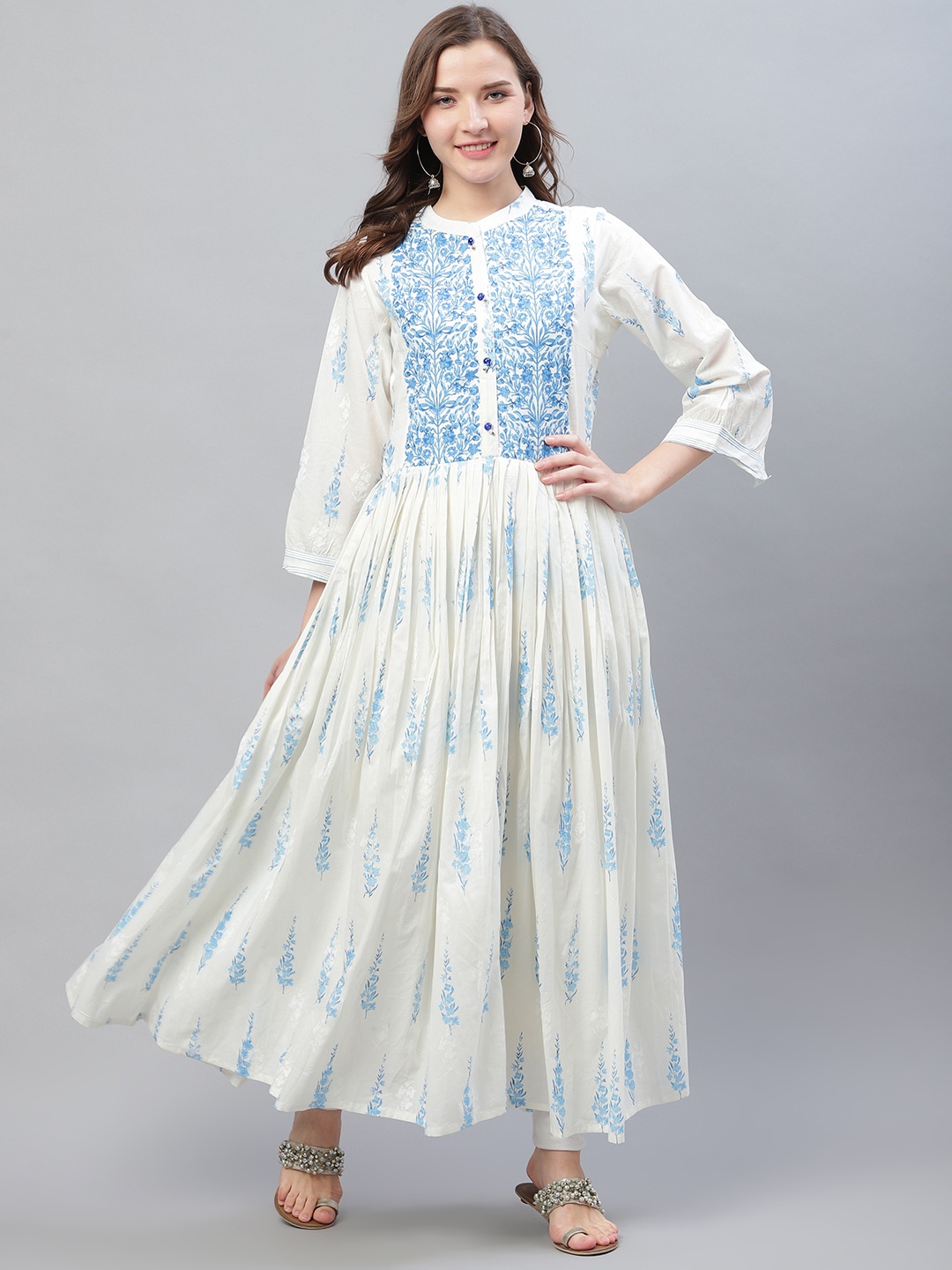 

AHIKA Women Off-White & Blue Printed Anarkali Kurta