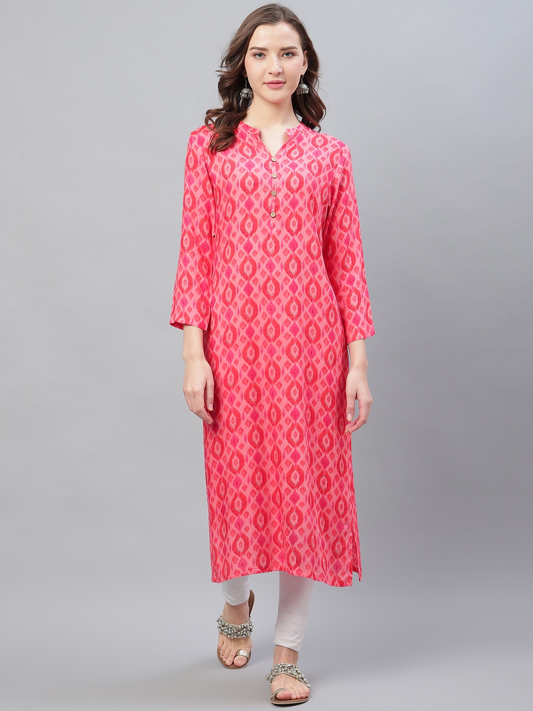 

AHIKA Women Pink Printed Straight Kurta