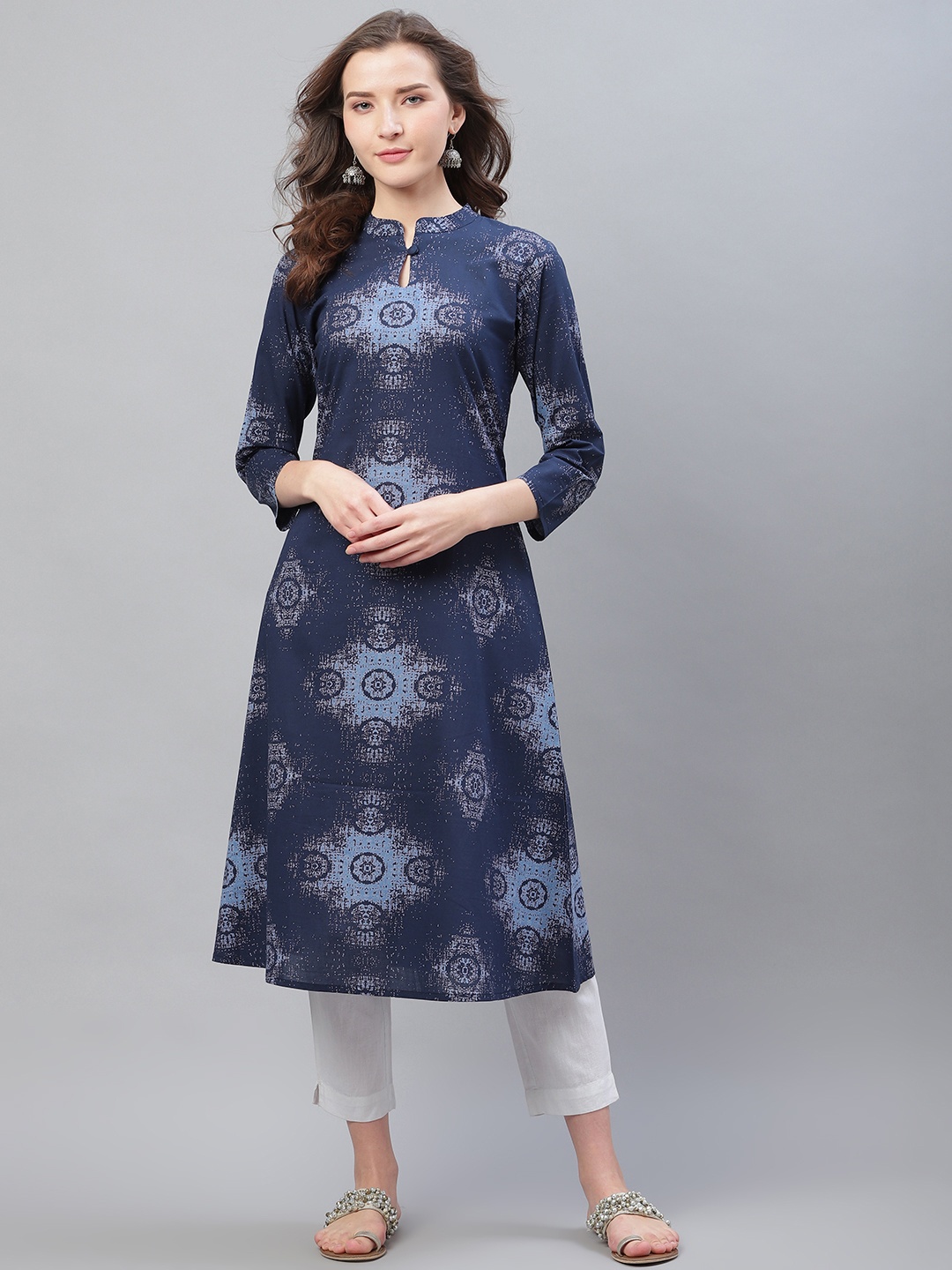 

AHIKA Women Blue Printed A-Line Kurta