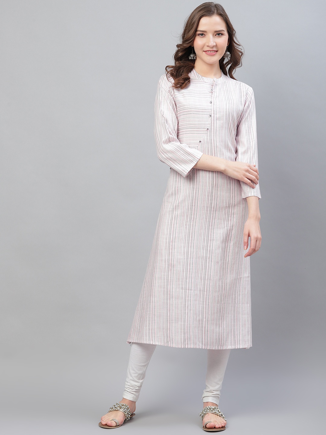 

AHIKA Women Off-White & Black Striped A-Line Kurta