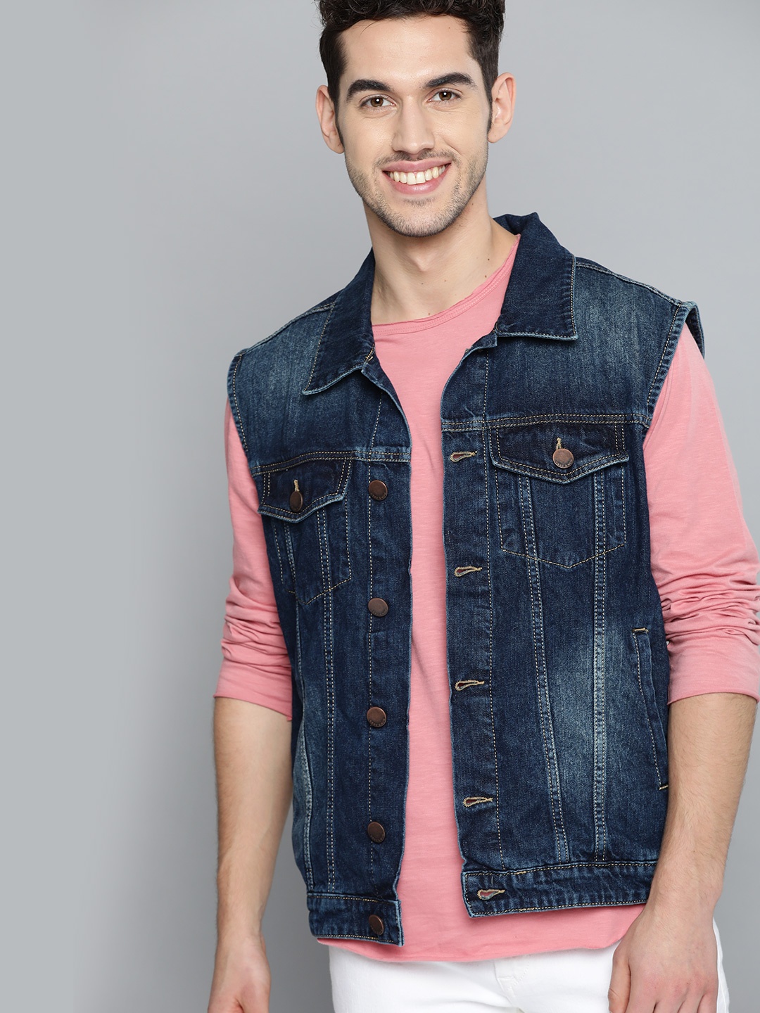 

HERE&NOW Men Blue Washed Denim Jacket
