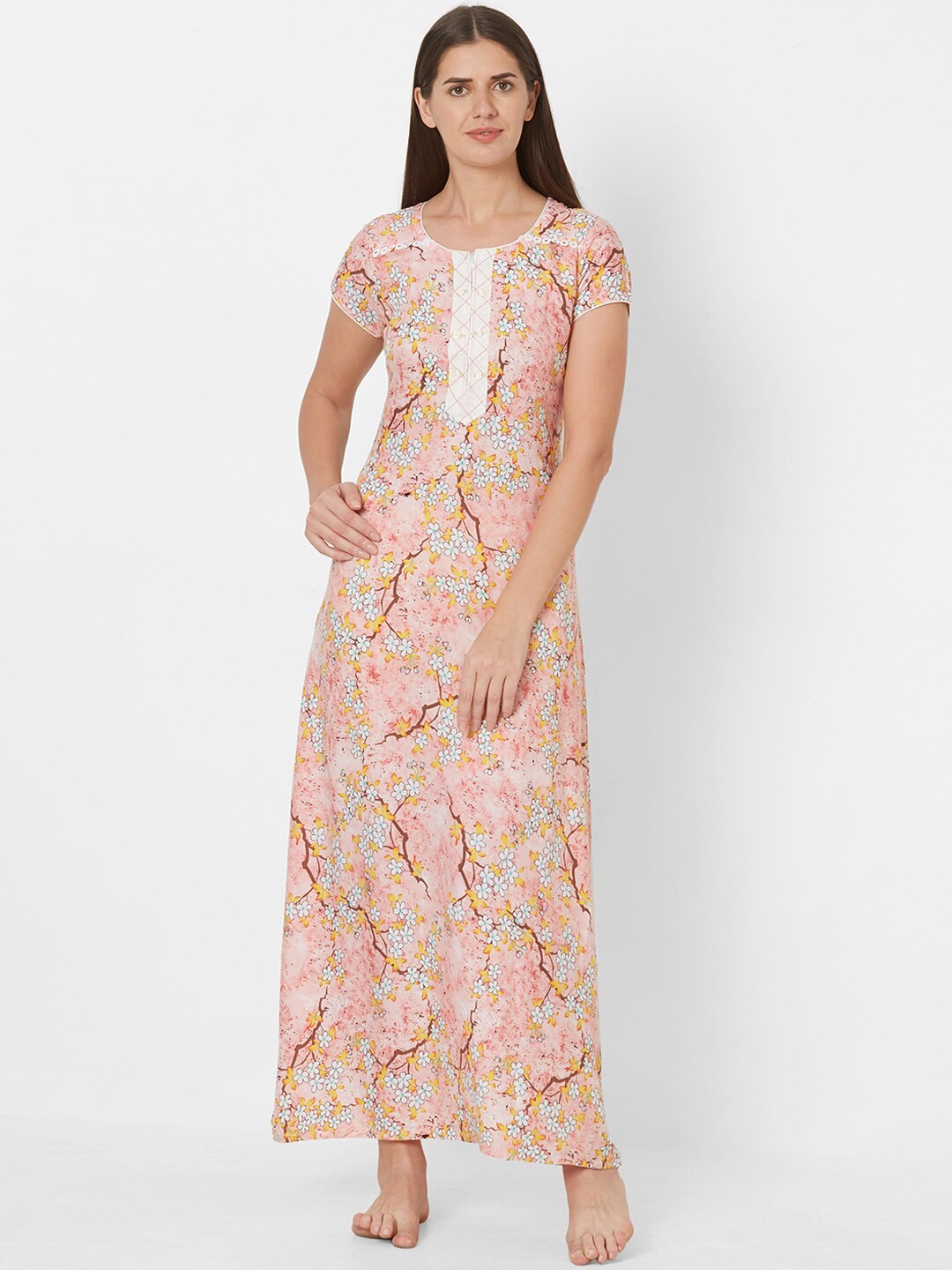 

Sweet Dreams Peach-Coloured Floral Printed Nightdress