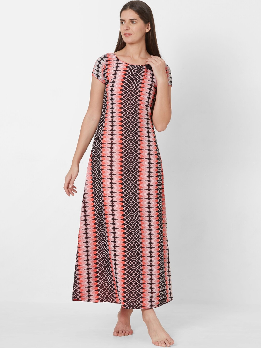 

Sweet Dreams Pink & Burgundy Printed Nightdress