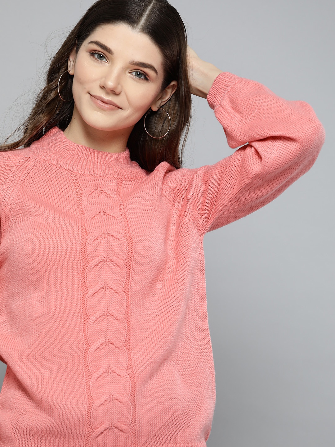 

Mast & Harbour Women Pink Cable Knit Pullover Sweater