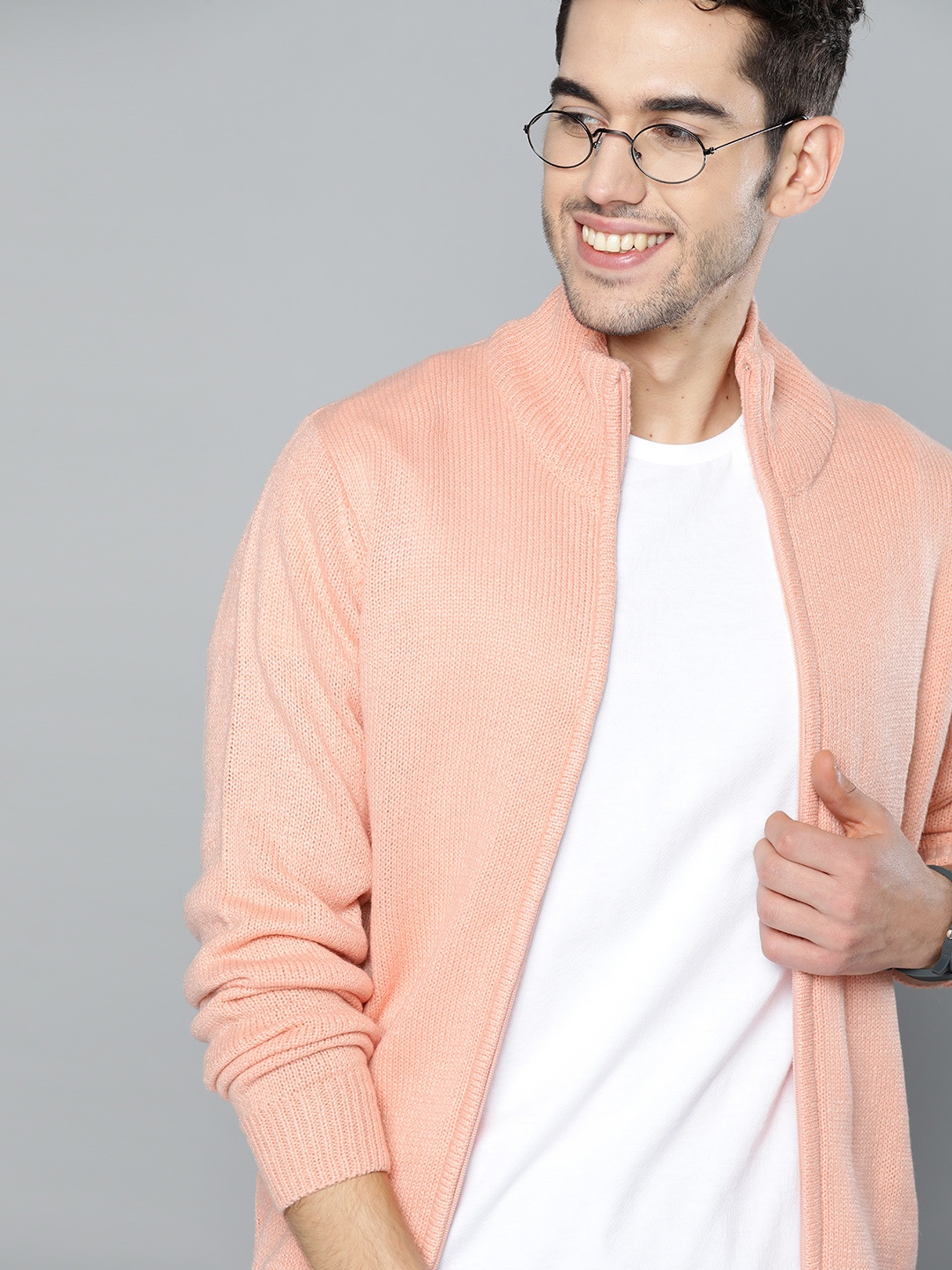 

Mast & Harbour Men Peach-Coloured Solid Cardigan Sweater