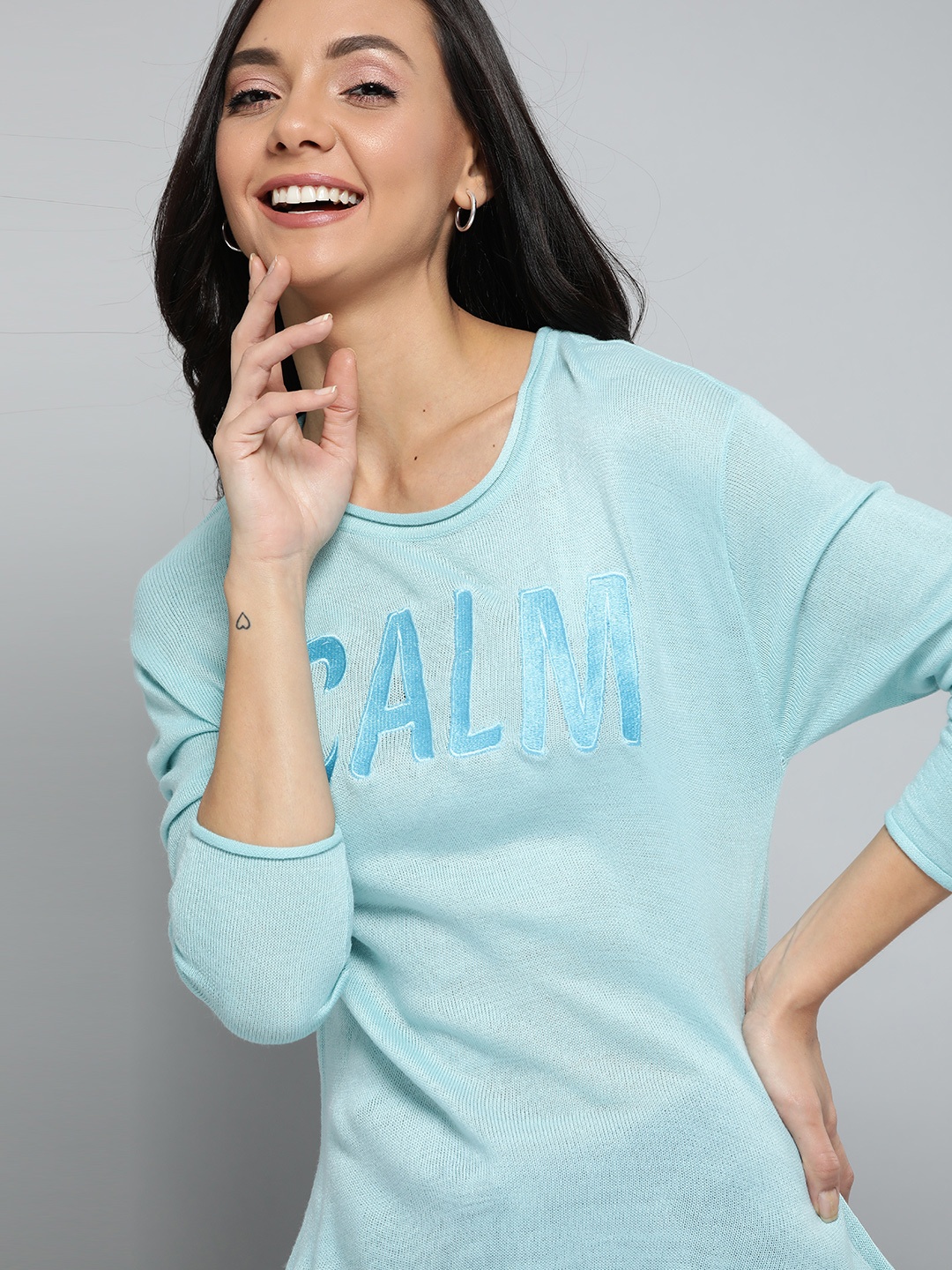 

Mast & Harbour Women Blue Self Design Acrylic Pullover