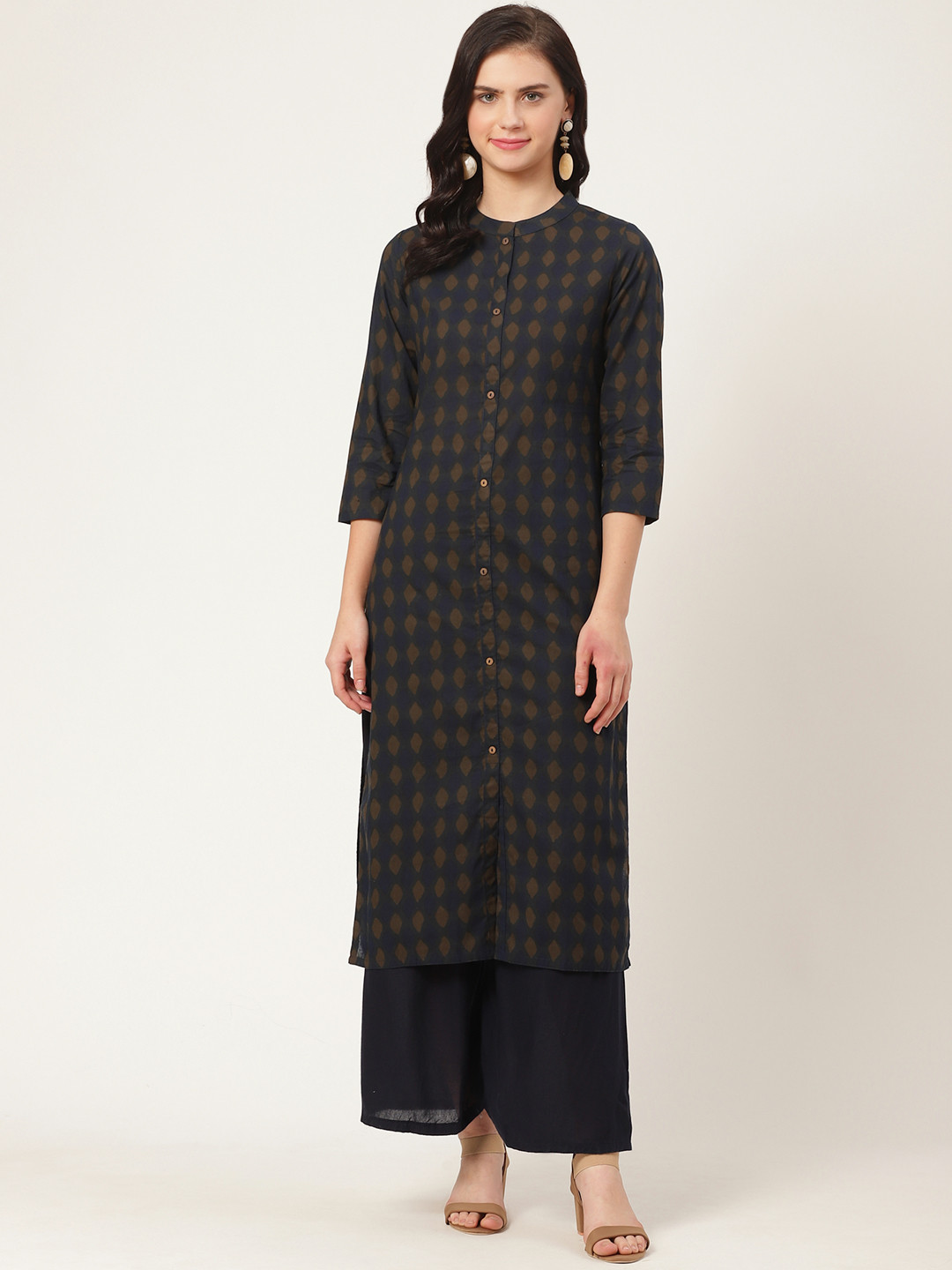 

Prakrti Women Navy Blue & Brown Printed Straight Kurta