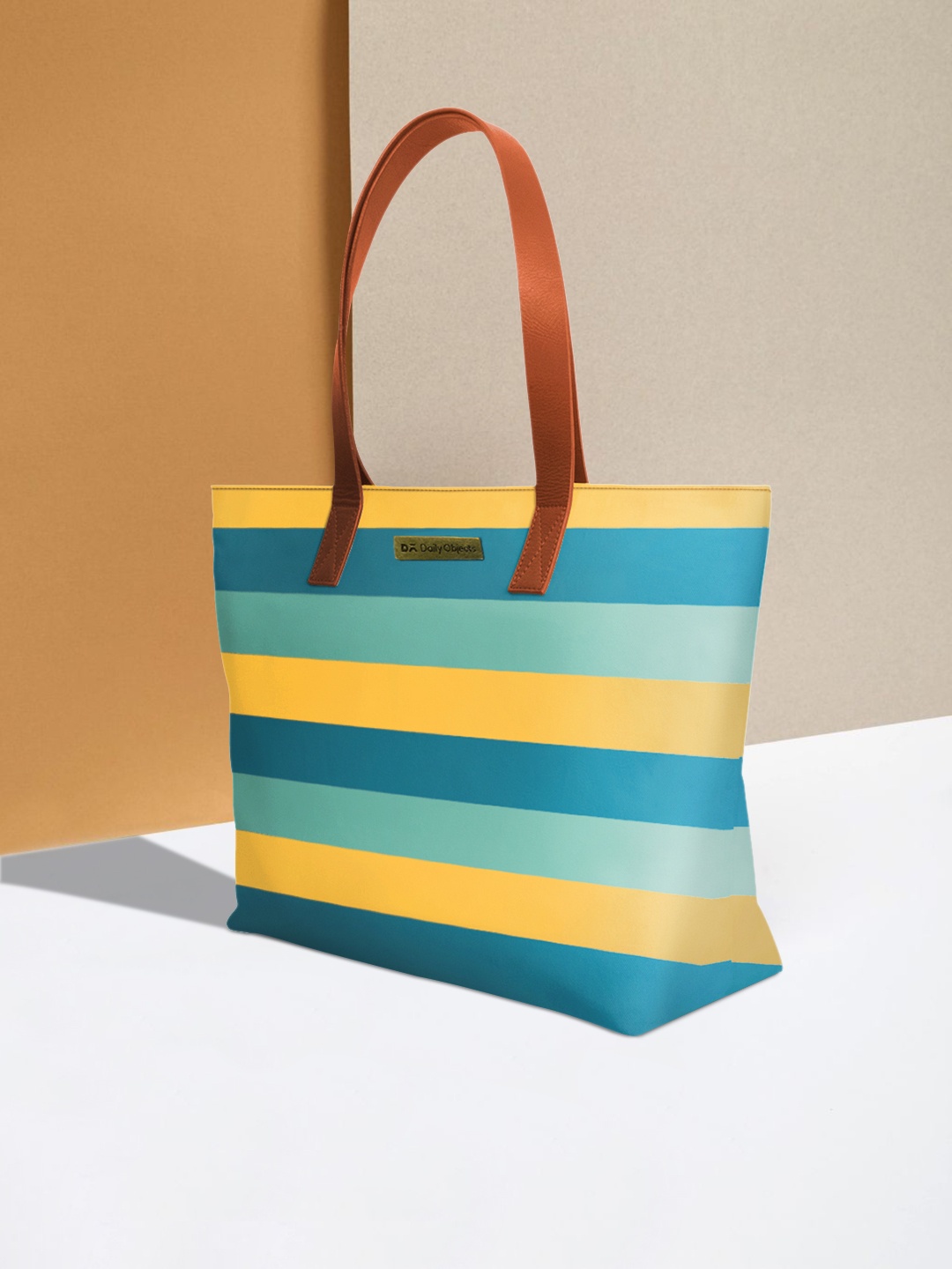 

DailyObjects Women Turquoise Blue & Yellow Striped Tote Bag