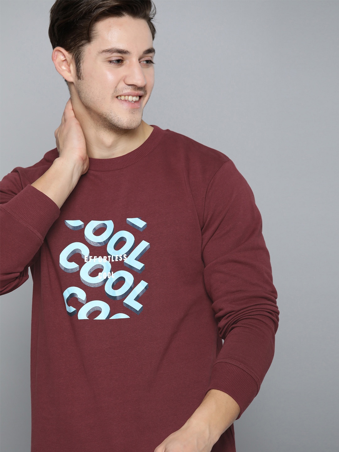 

Mast & Harbour Men Maroon & Blue Cotton Printed Pullover Sweatshirt