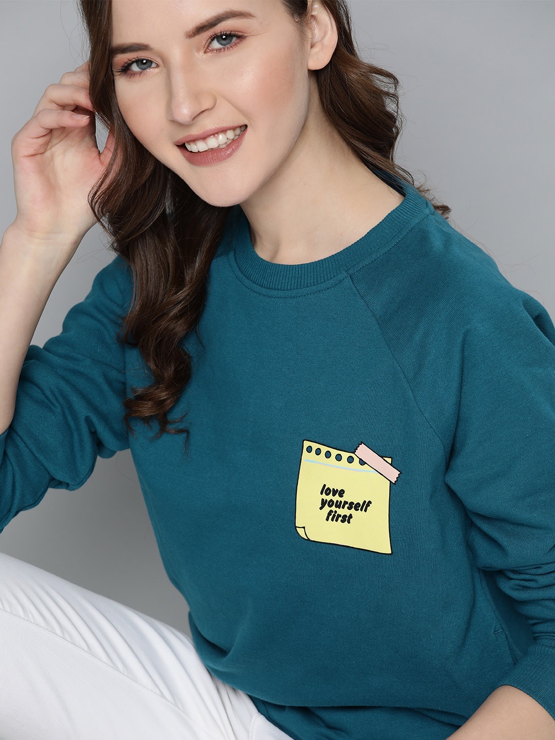 

Mast & Harbour Women Teal Green Printed Detail Sweatshirt