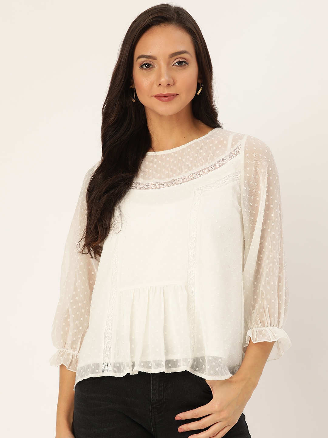 

Antheaa Women White Self-Design Top