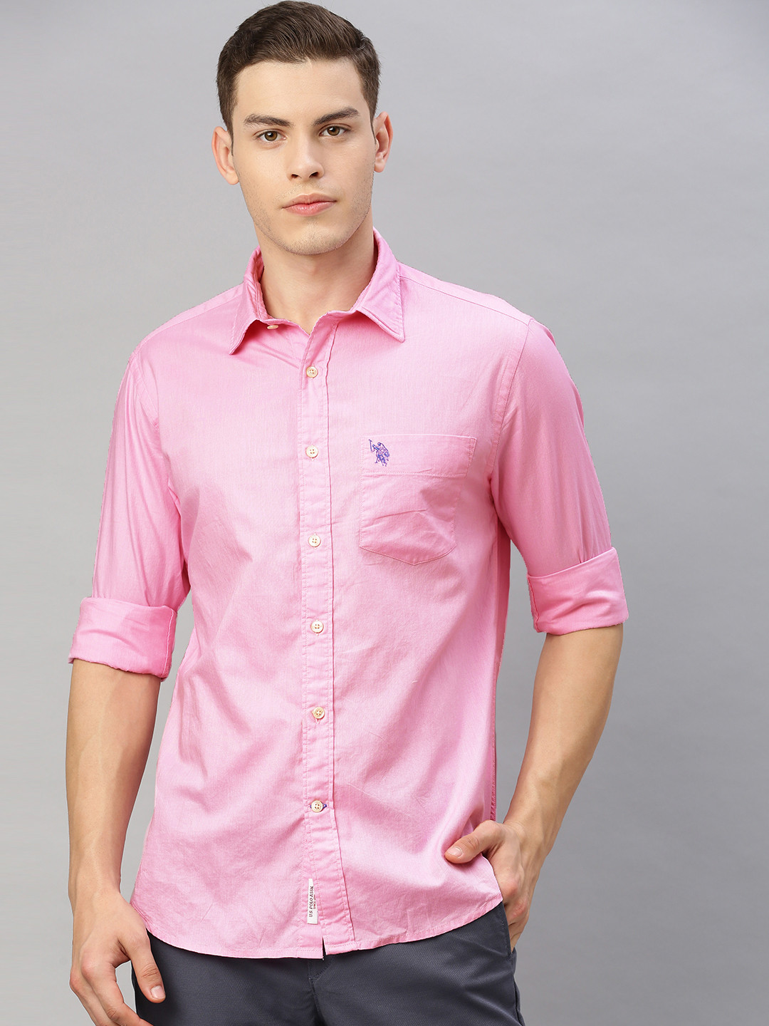 

U.S. Polo Assn. Men Pink Tailored Fit Solid Casual Shirt