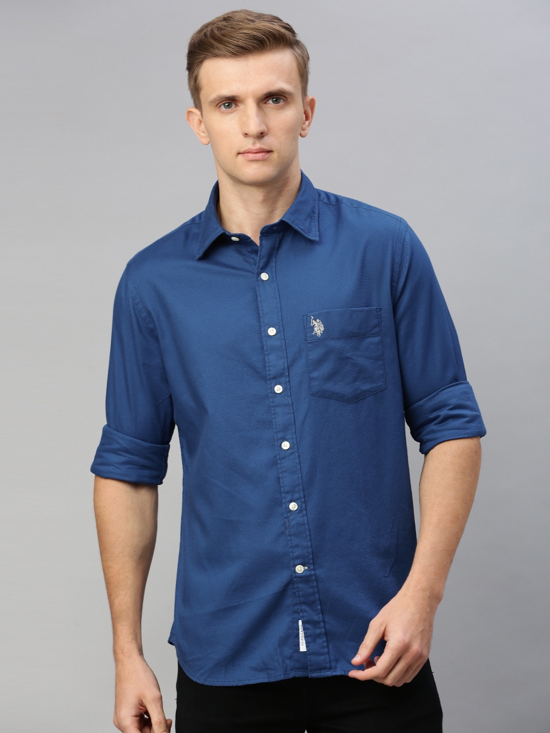 

U.S. Polo Assn. Men Blue Tailored Fit Solid Casual Shirt